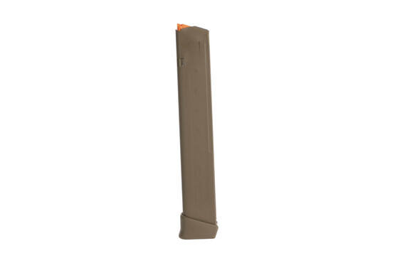 Glock OEM model 17 5th gen 33-round hi capacity mags have an FDE finish and flared base plate for fast magazine changes